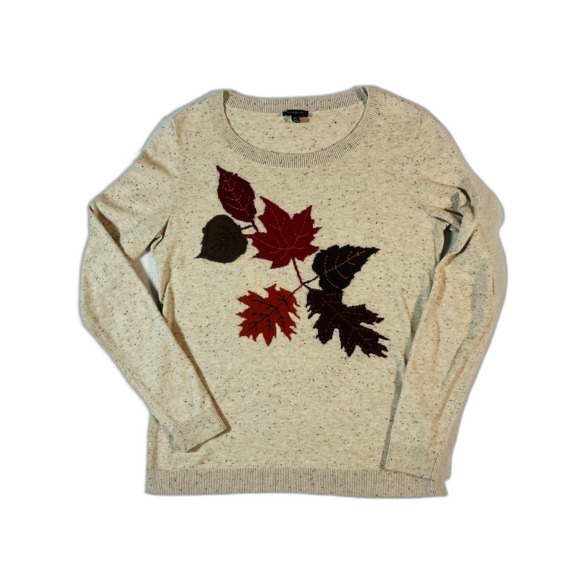 Talbots Fall Leaf Motif Beige Sweater Crewneck XS Cottagecore Cozy Cabincore $89 - Picture 1 of 8